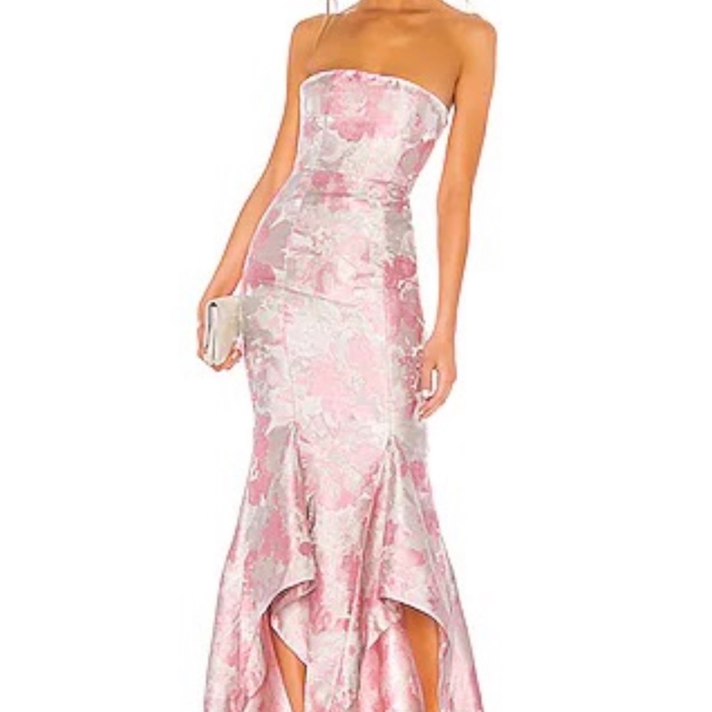 Lovers + Friends Pink Floral Strapless High-Low Gown
